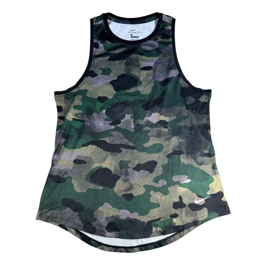 Nike Womens Tank Top Dri-FIT Camo High Neck S Green Performance Polyester